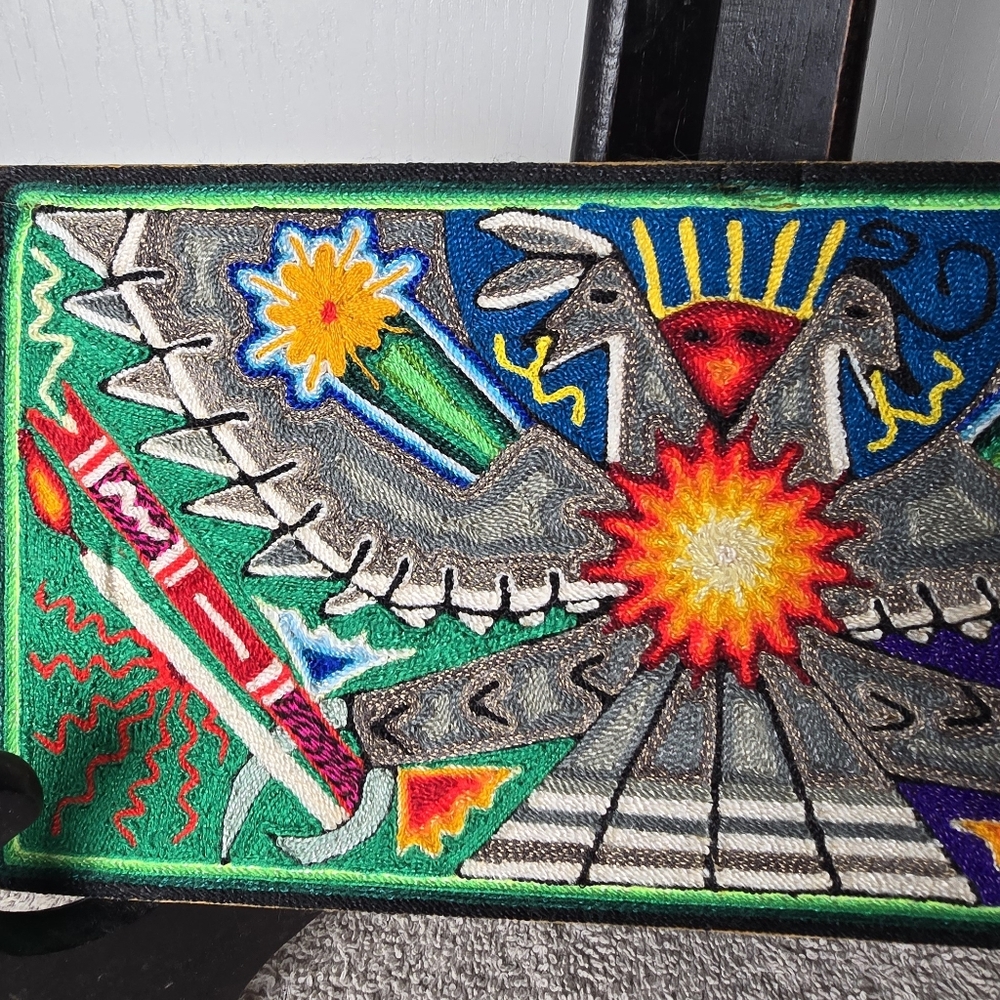 Mexican Folk Art Huichol Yarn Painting - Picture 4 of 8